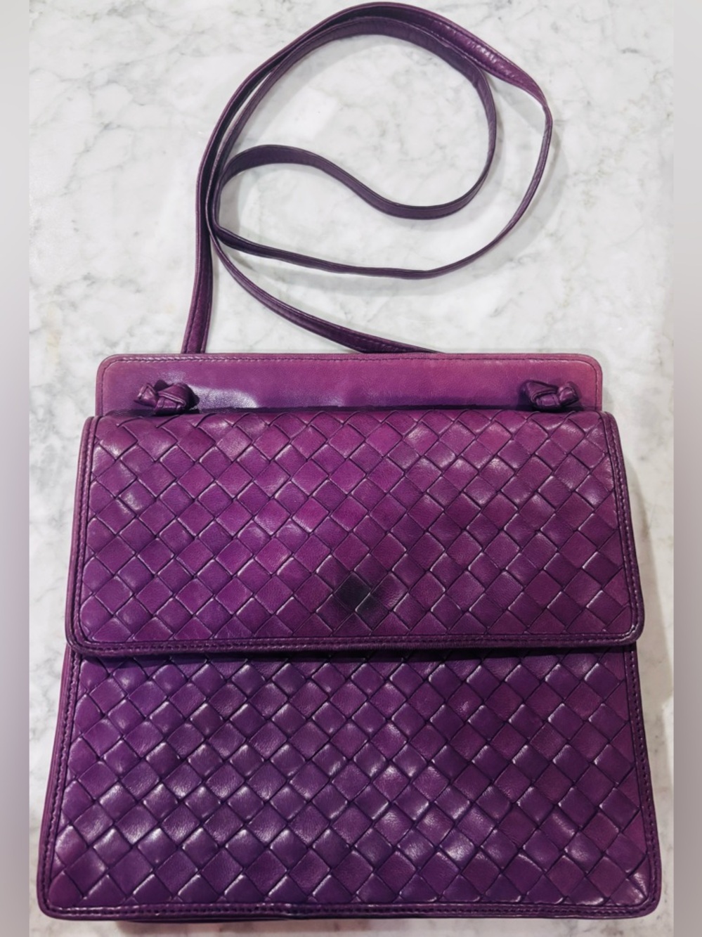 Vintage 90’s Bottega Veneta Purple Intrecciato Leather Crossbody Bag